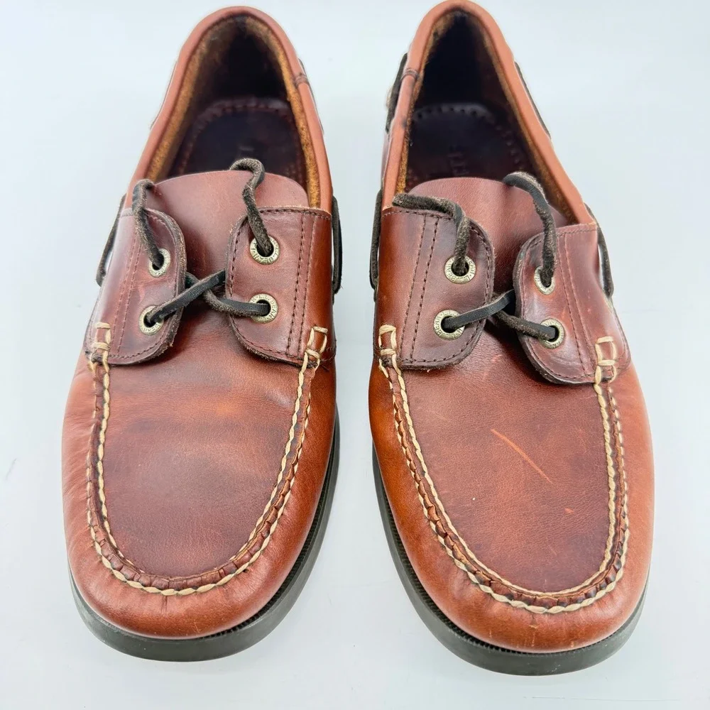 L.L. Bean Boat Shoes Mens 9D Brown Good Leather Casco Bay Handsewn Moc Toe